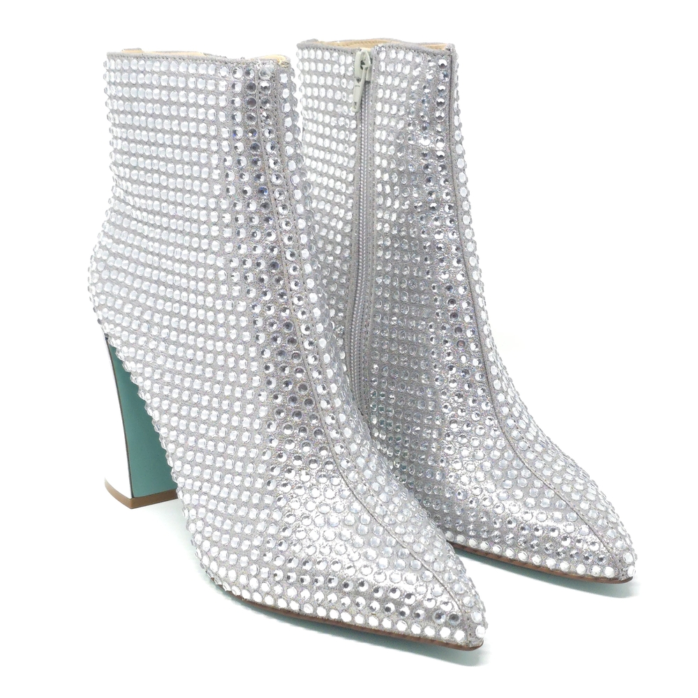 Betsey Johnson Colby Boots Silver Blok Heel 9M - Picture 2 of 13